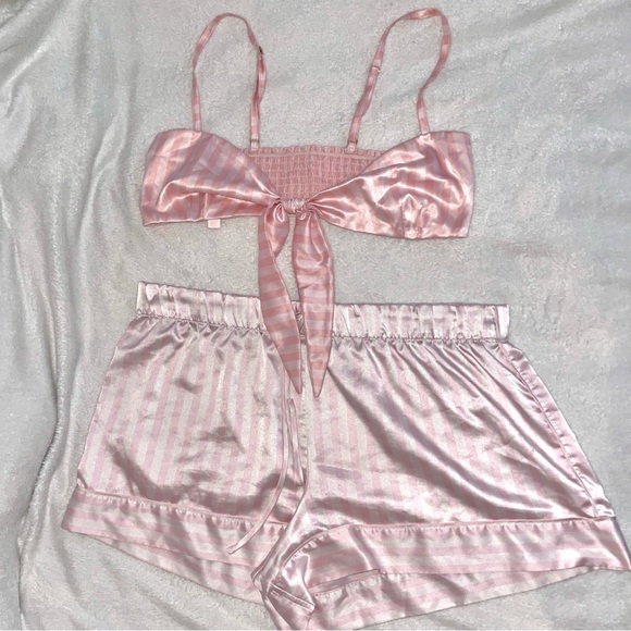 Victoria's Secret Other - Victoria’s Secret Pink Striped Satin PJ Set